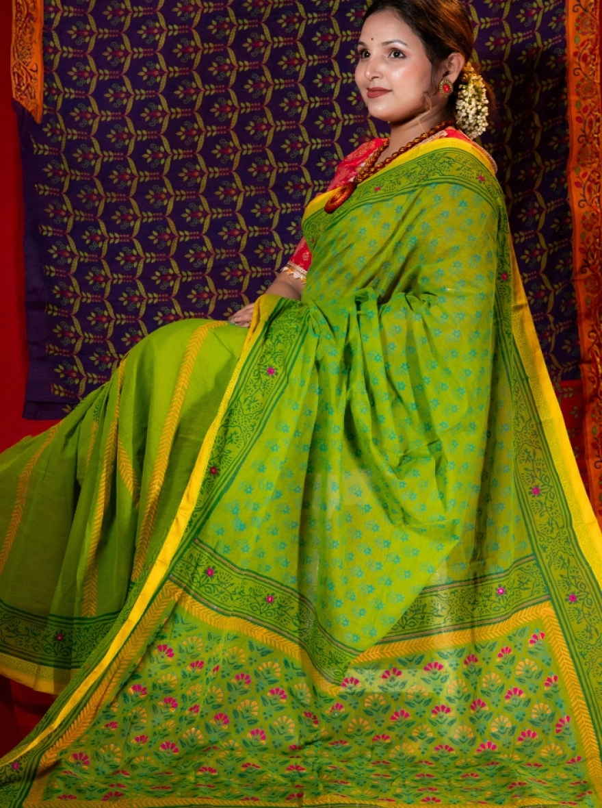 Prijosree Royal Emerald Saree with Doller Stone work and Embroidery