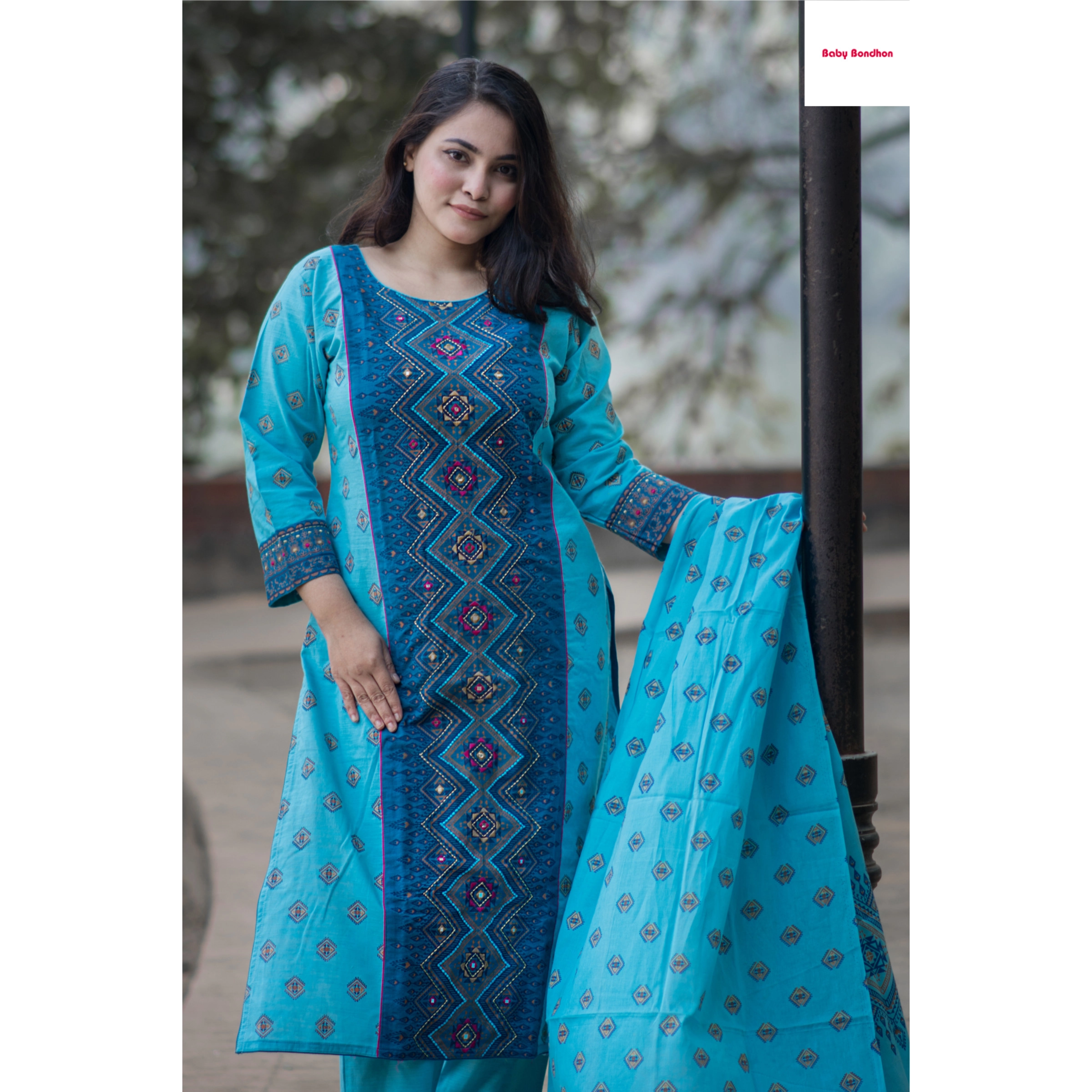 Designer Aarong Cotton Block Print Three Piece