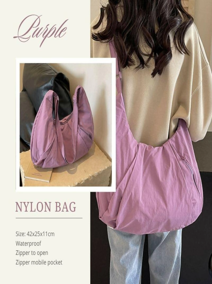 Lightweight Waterproof Nylon Tote Bag with Zipper for Women