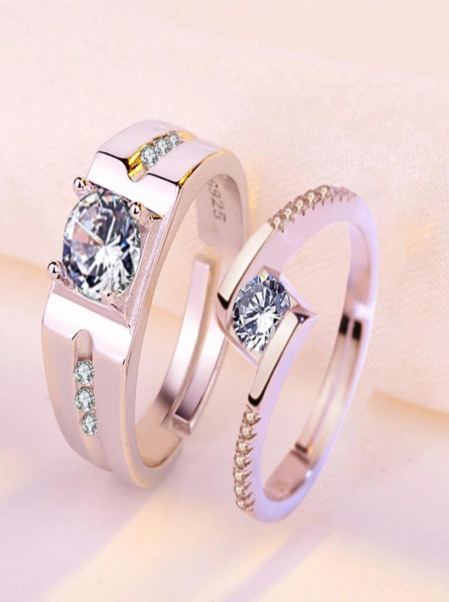 Simulated diamond premium resizable couple ring promise ring with free gift box