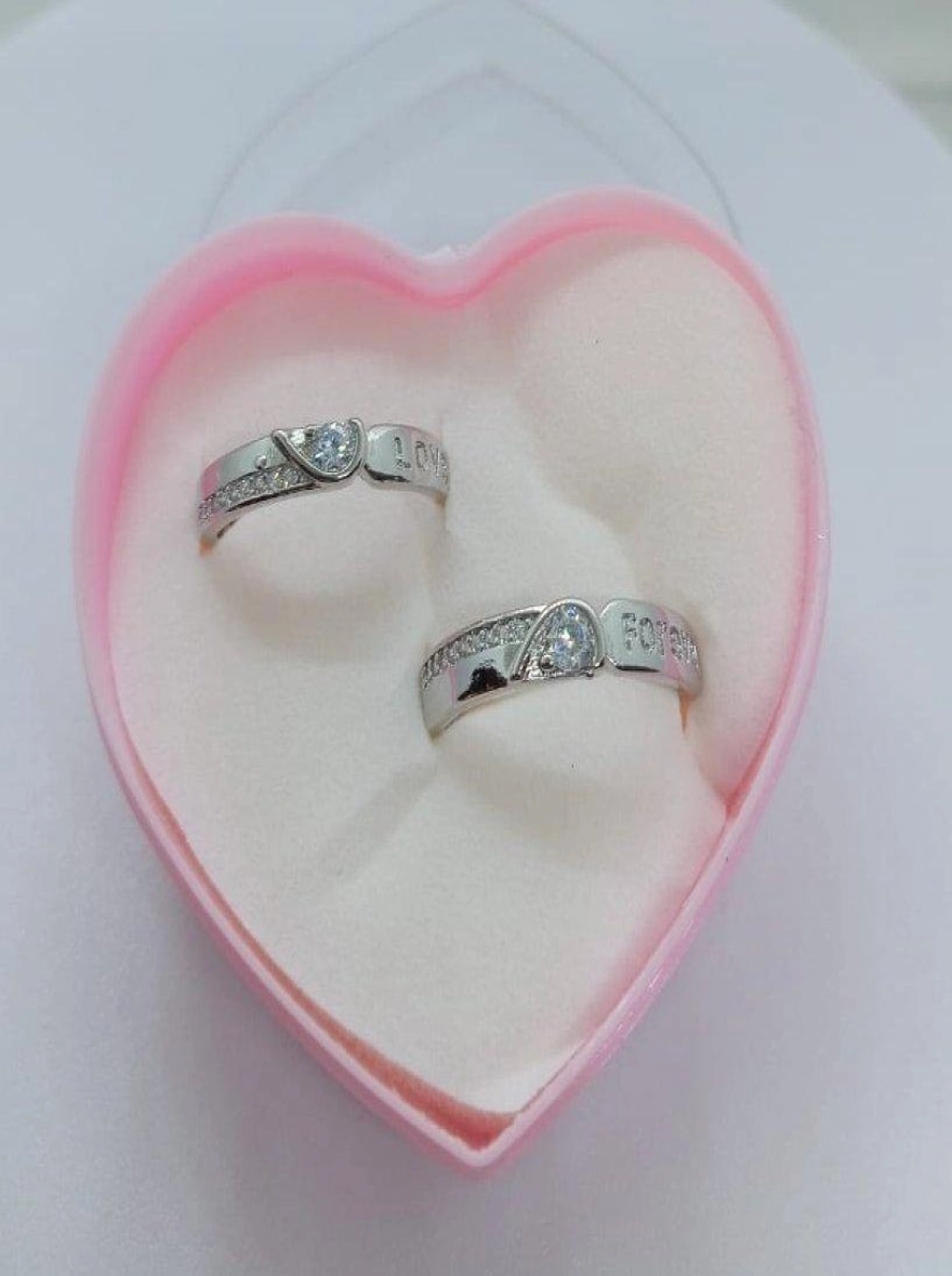 Simulated diamond premium resizable couple ring promise ring with free gift box