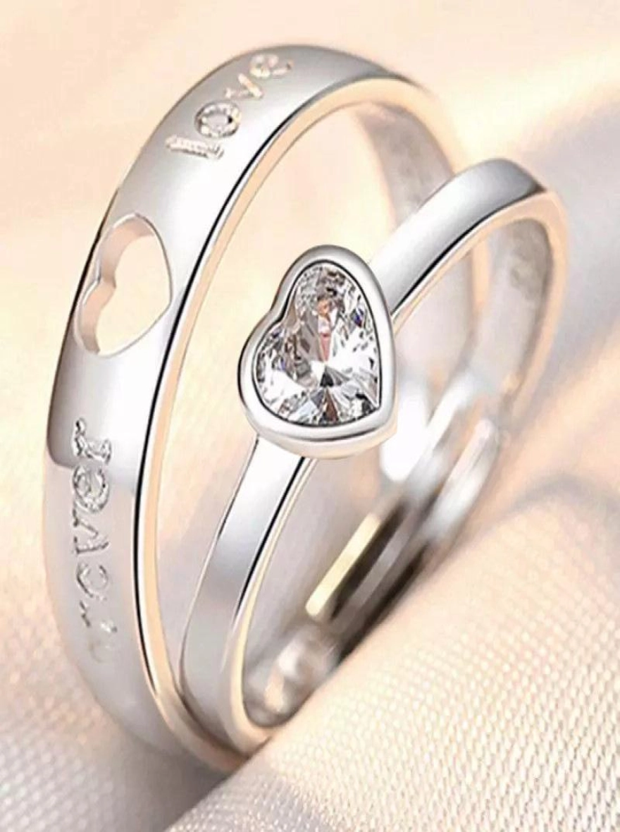 Premium simulated diamond resizable couple ring promise ring with box