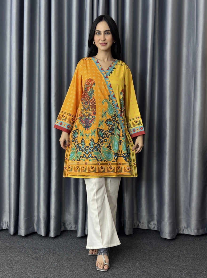 Golden Mustard Paisley Fusion Angrakha Kurti
