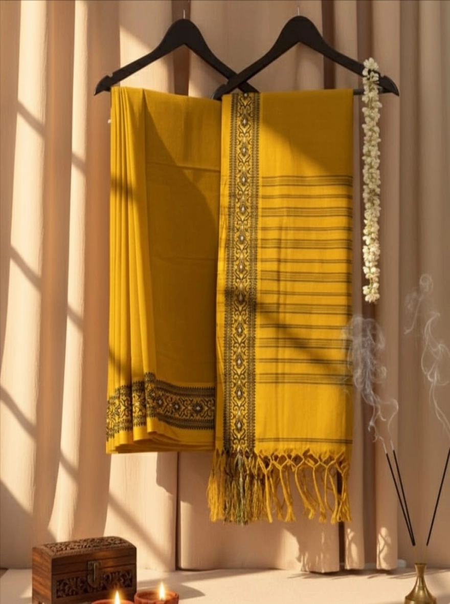 Verdant Harmony Dual-Tone Green Cotton Saree