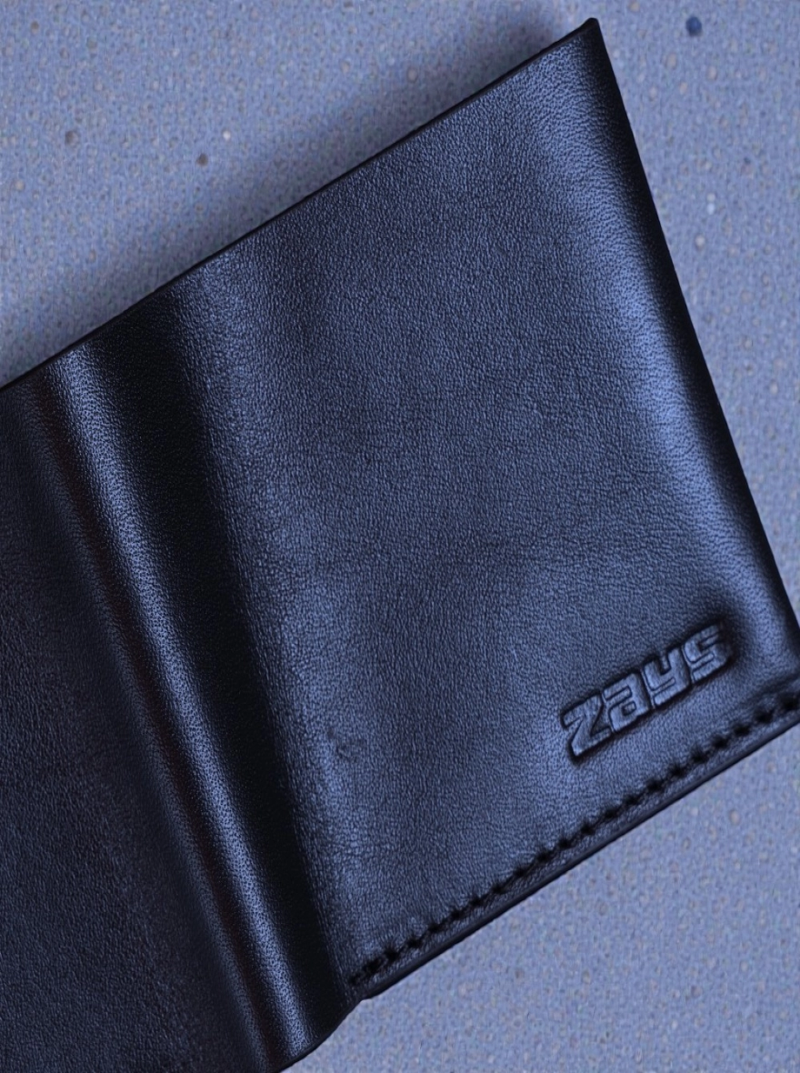 Zays Super Slim Bifold Leather Short Wallet Black and White Trade
