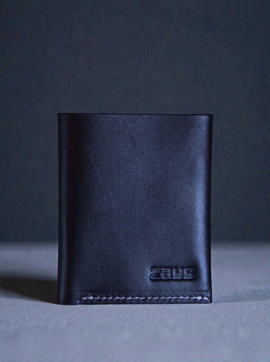 Zays Super Slim Bifold Leather Short Wallet Black and White Trade