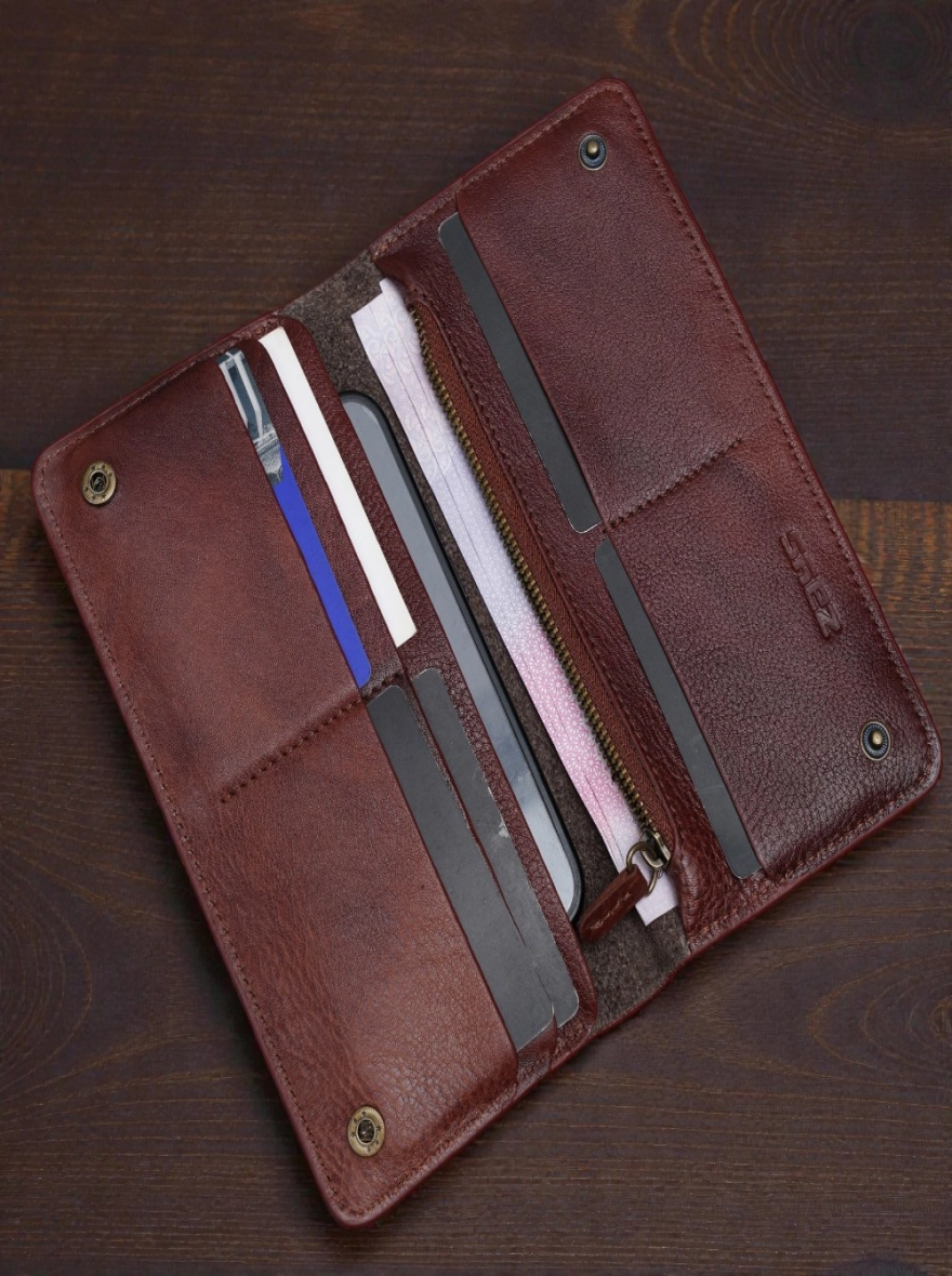 Zays Handcrafted Full-Grain Leather Long Wallet