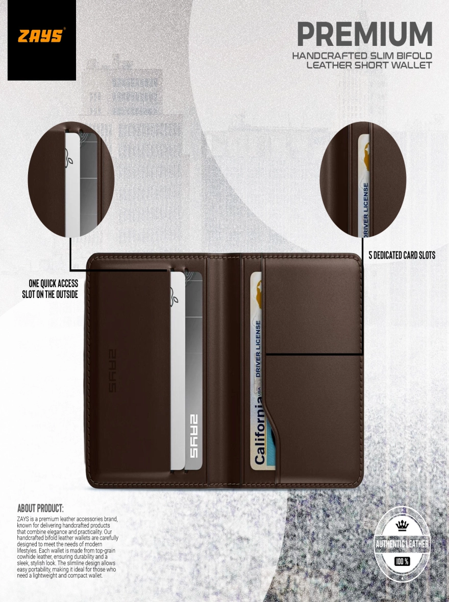 Zays Handcrafted Premium Leather Super Slim Card Holder Mini Wallet