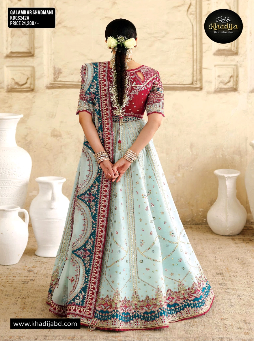 Qalamkar Shadmani (Light Blue & Maroon)-Unstitched