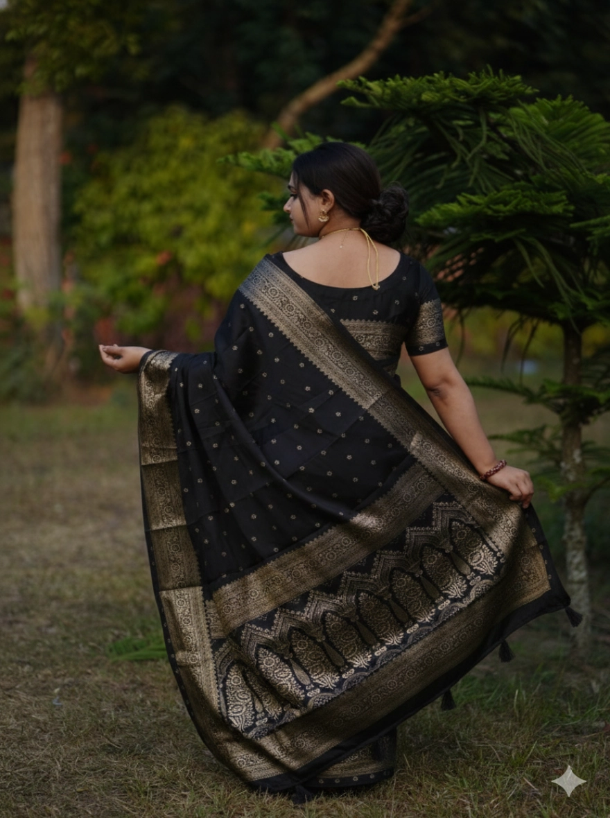 Japani Silk Saree Black Colour 