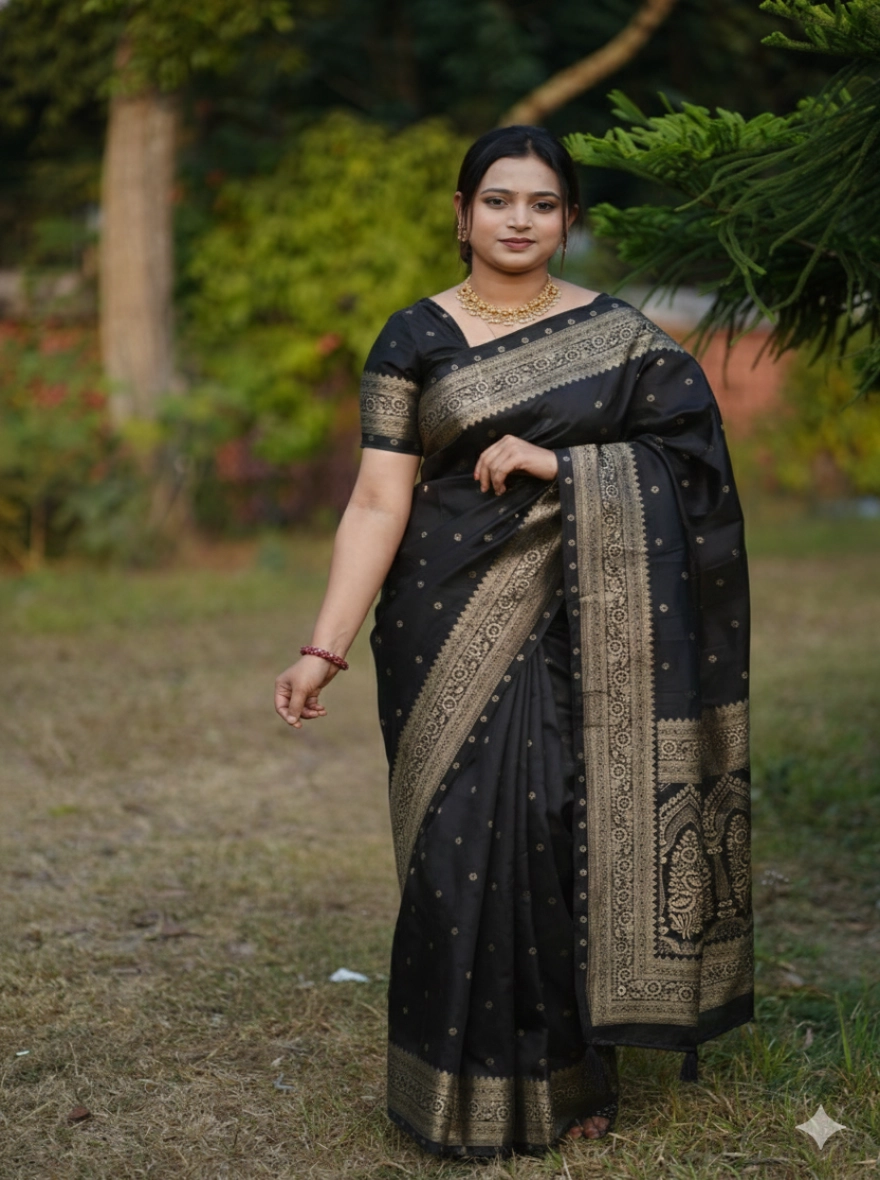 Japani Silk Saree Black Colour 