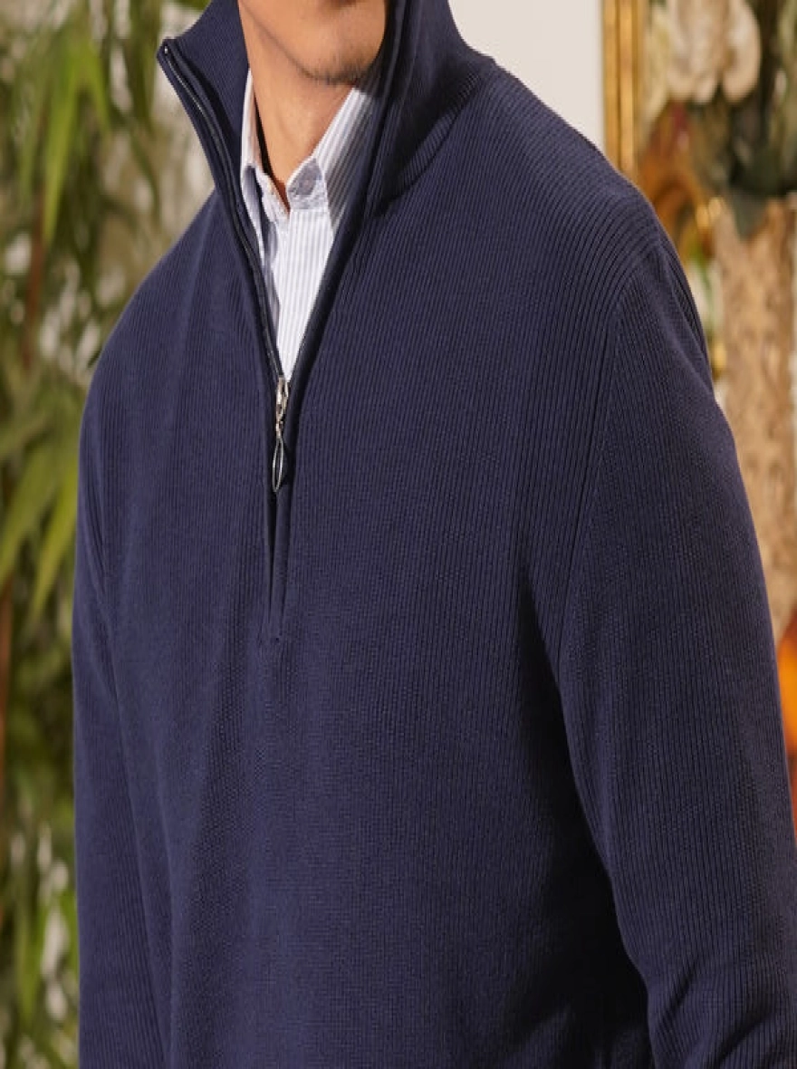 Navy Quarter Zip Sweater