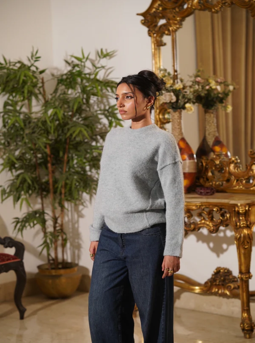 Bianca Mint Textured Crewneck Sweater