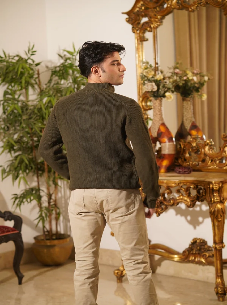 Olive Green Quarter Zip Sweater