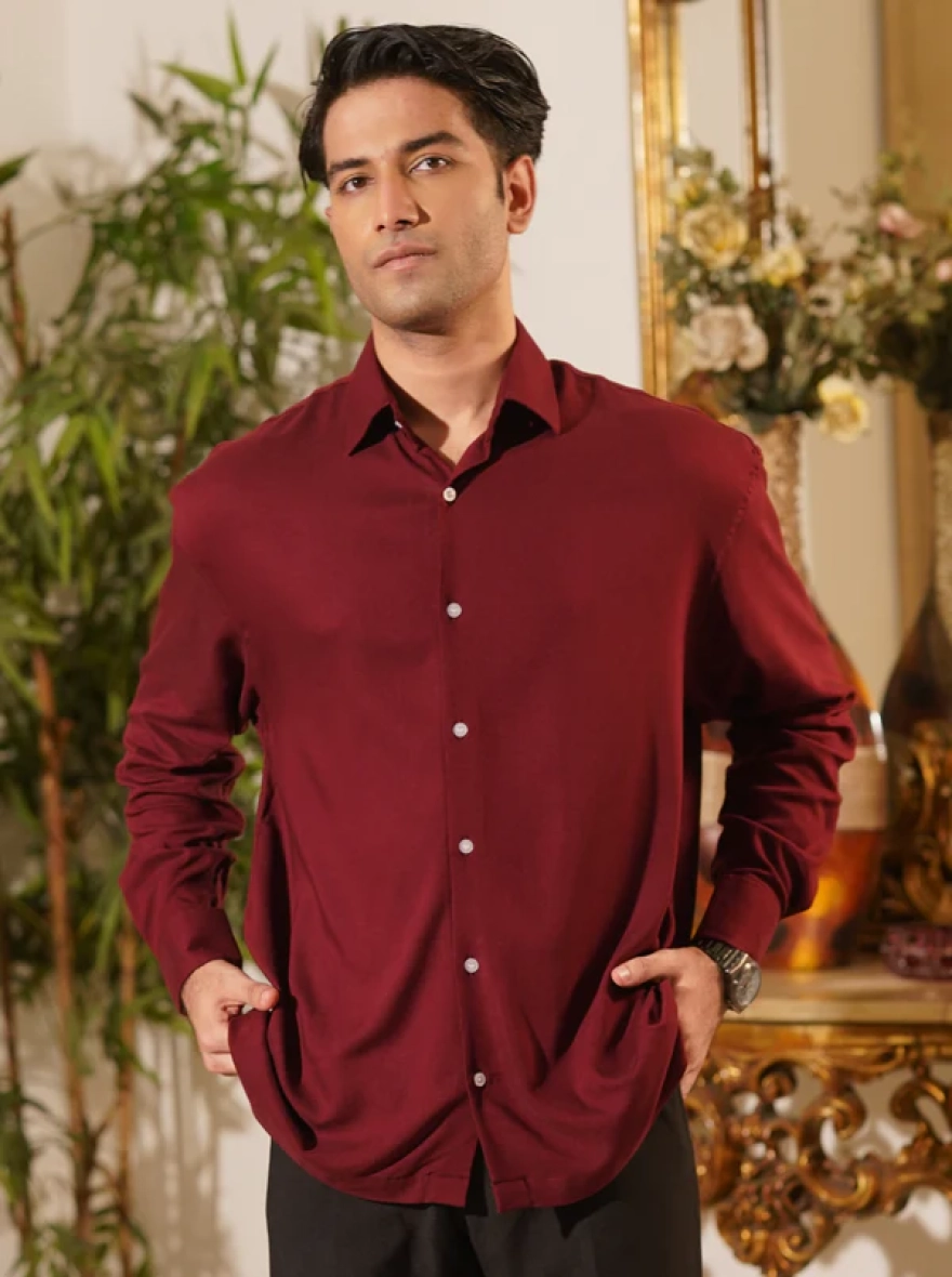Emilio Oxblood Drape Shirt