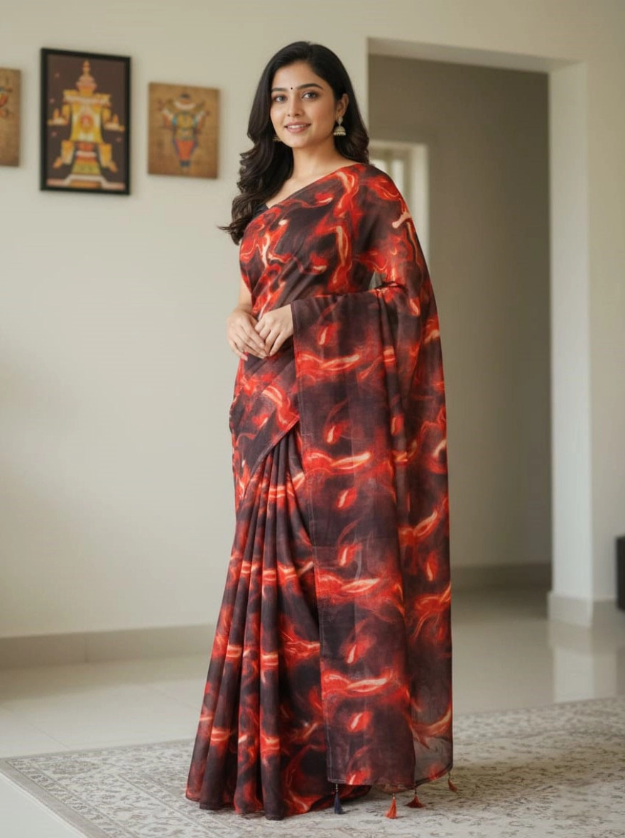 Bloom Ebony Organza Saree
