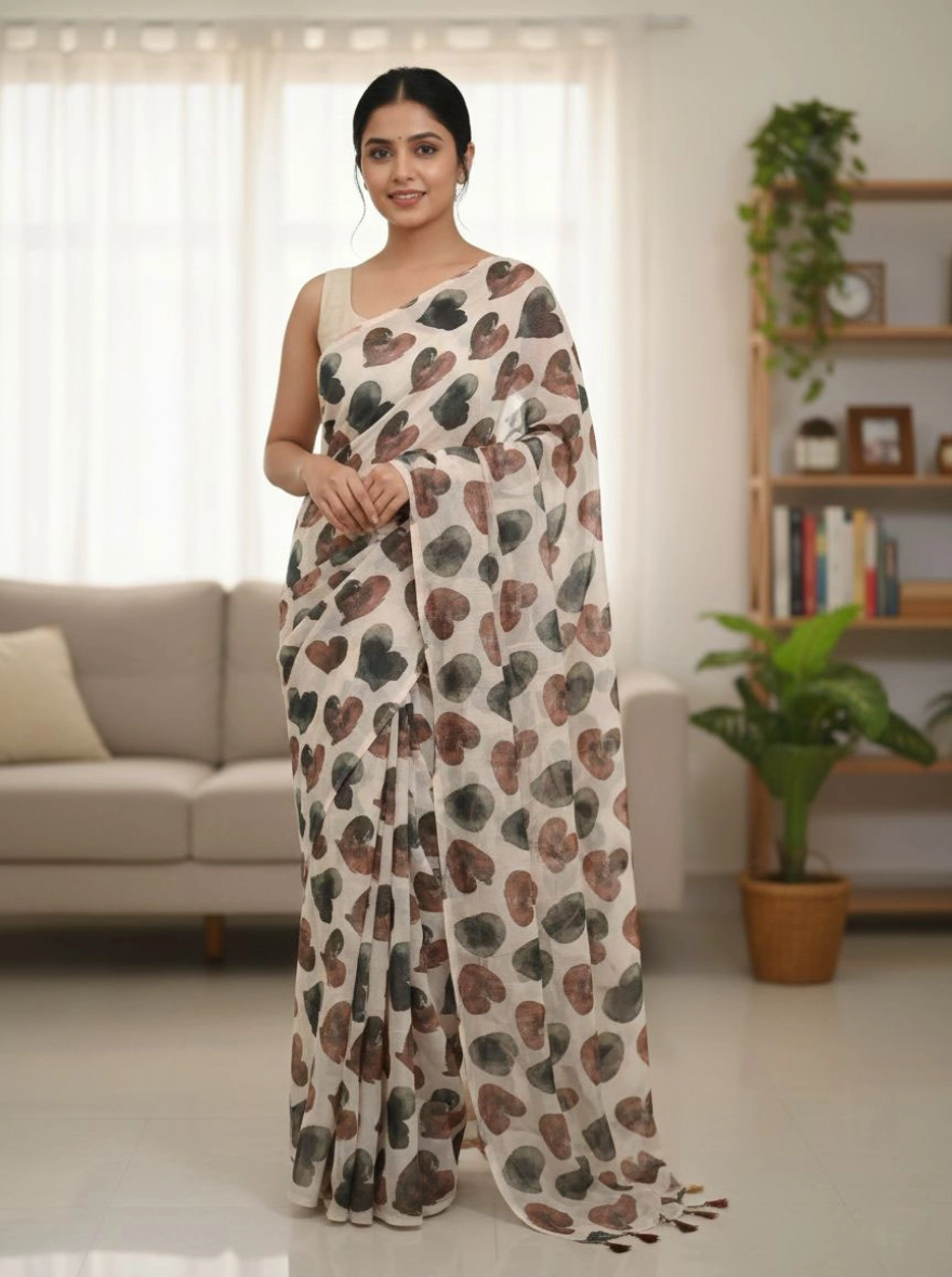 Amour Heart-Print Georgette Saree