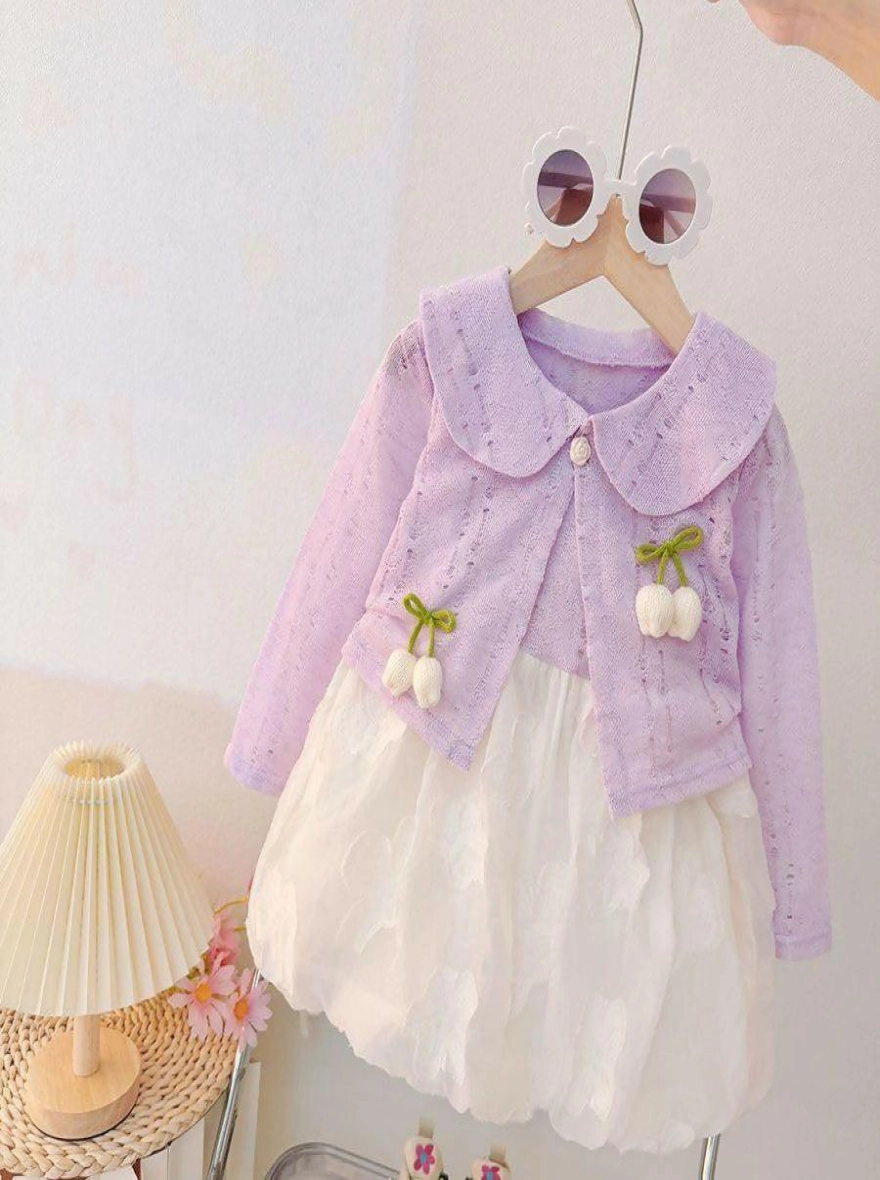 Imported Knitted Floral Princess Lavender Winter Skirt Set - China