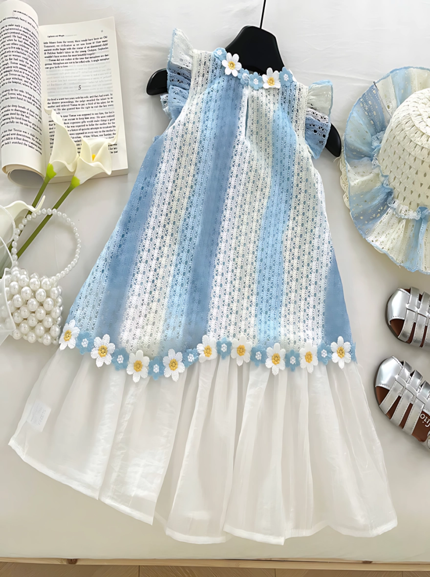 Imported China Sleeveless Blue X White Whisper Fairy Dress