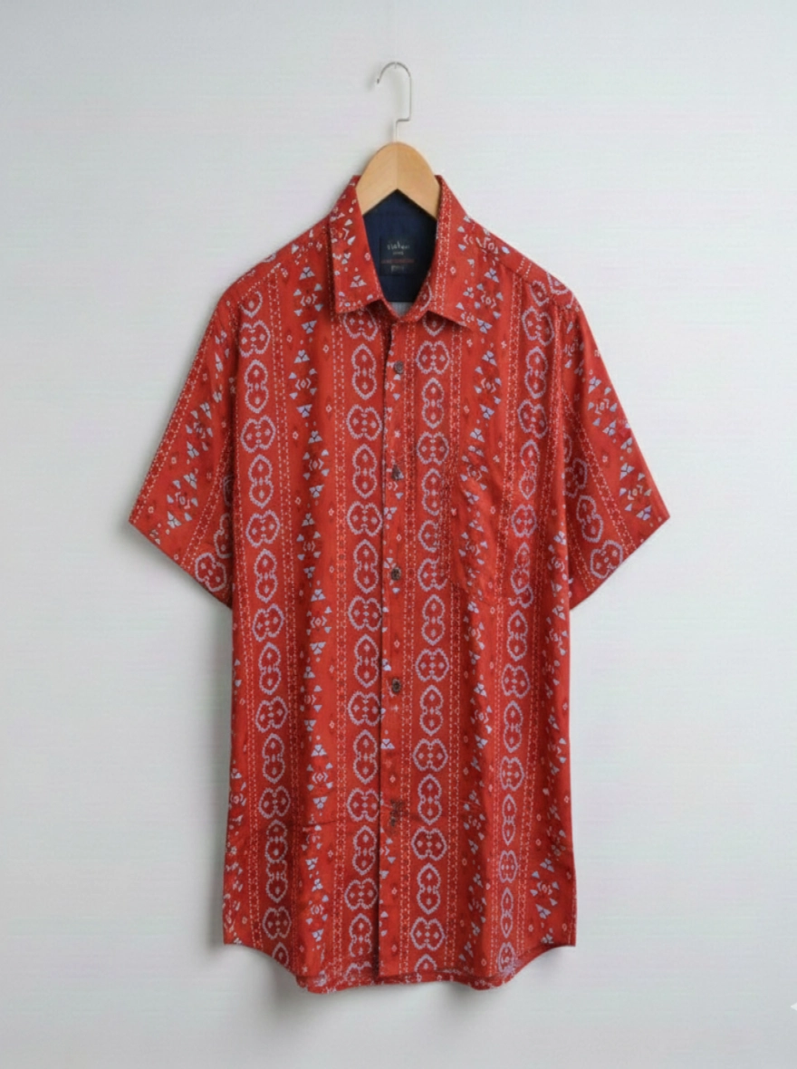 Men’s Traditional Red Taat Print Half Shirt