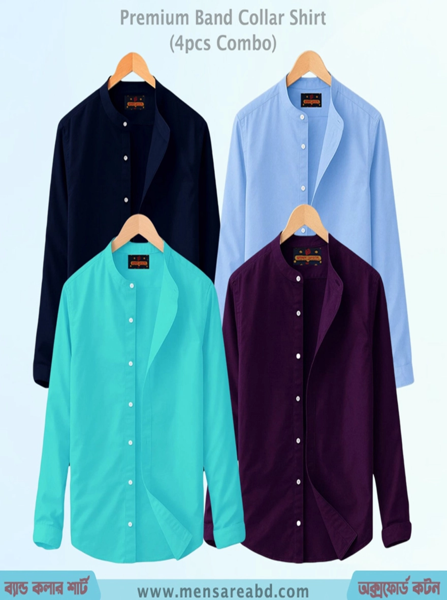 Men’s Premium Band Collar Shirt - 4 Pcs Value Combo Pack
