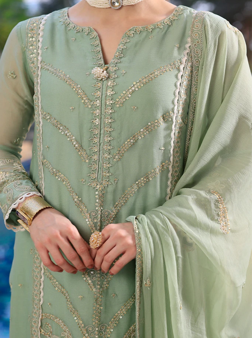 Rosewood Gold-Threaded Embroidered Georgette 3-Piece Suit-Unstitched