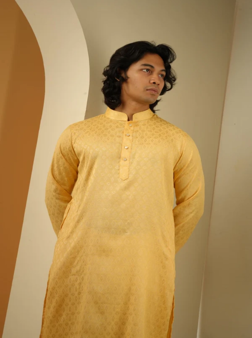 Nahyan Jacquard Panjabi in Matte Gold