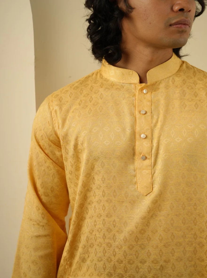 Nahyan Jacquard Panjabi in Matte Gold