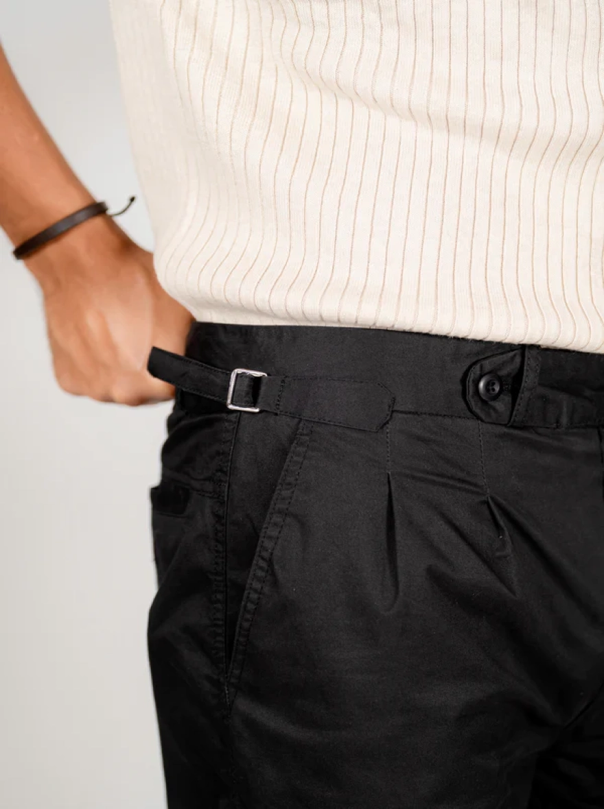 Maximilian Pleated Chinos in Black Onyx