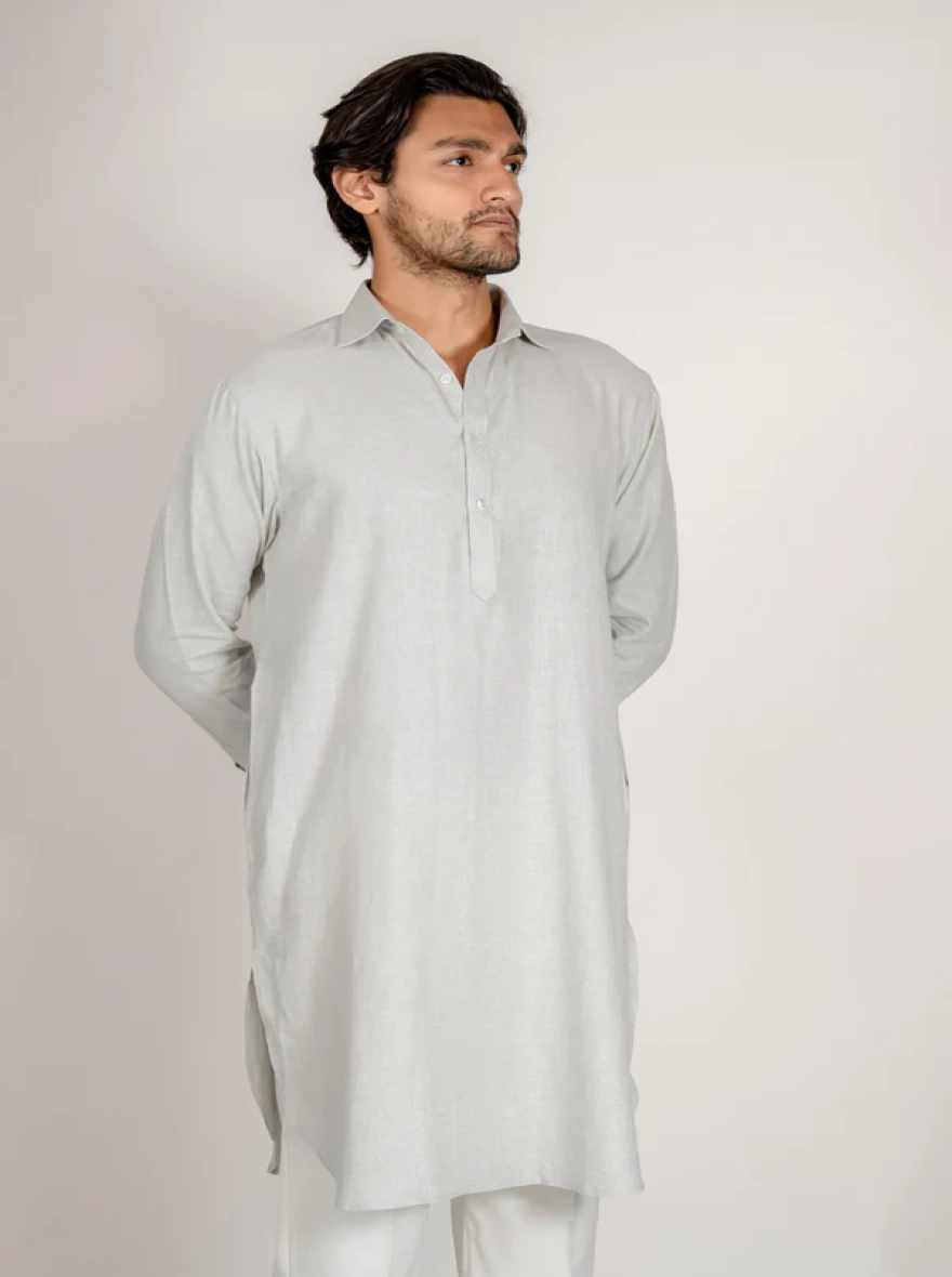 Aarib Structured Contemporary Kurta – Faded Green