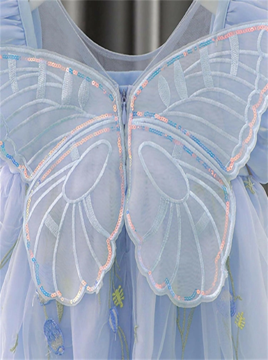 Imported Cotton Blend Tulle Butterfly Wing Frock (China)