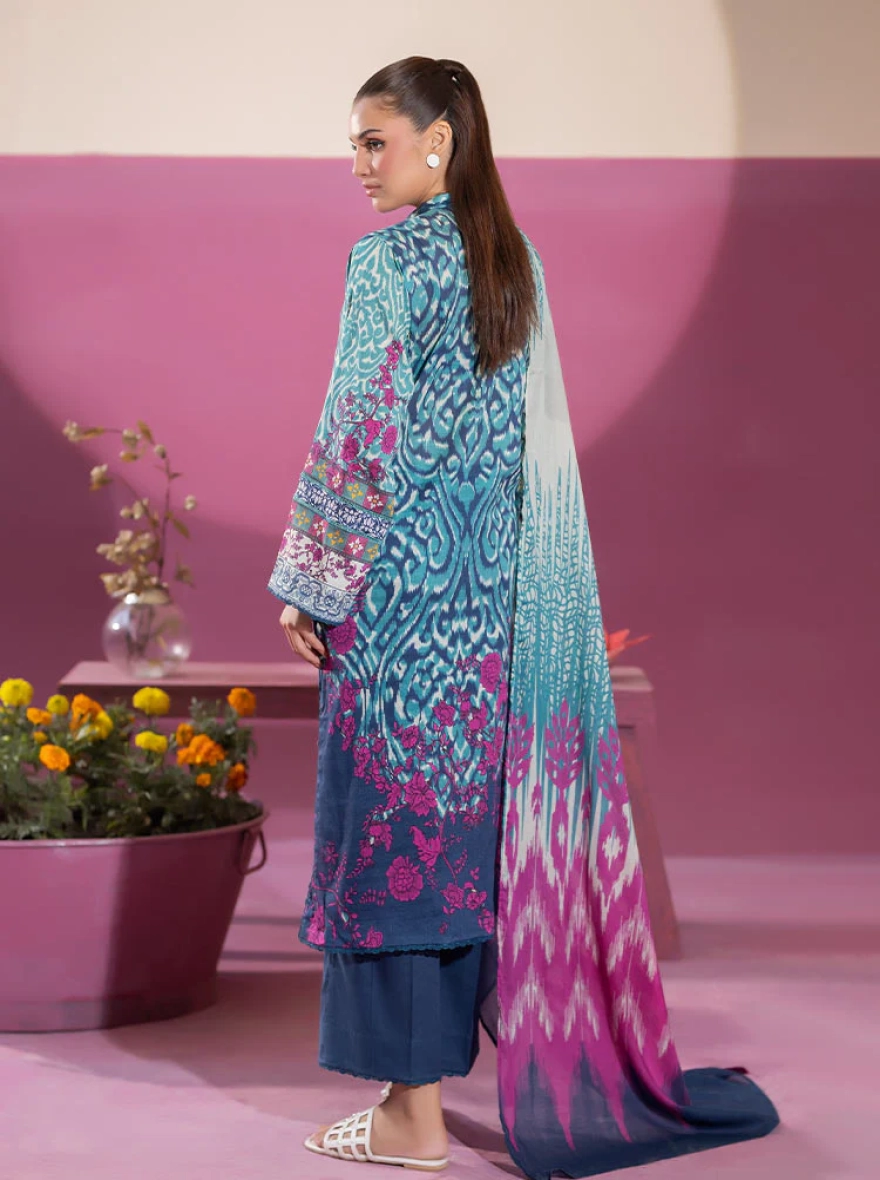 Binaas Ciel Azure Ikat – 3 Piece Digital Printed Lawn Suit-unstitched