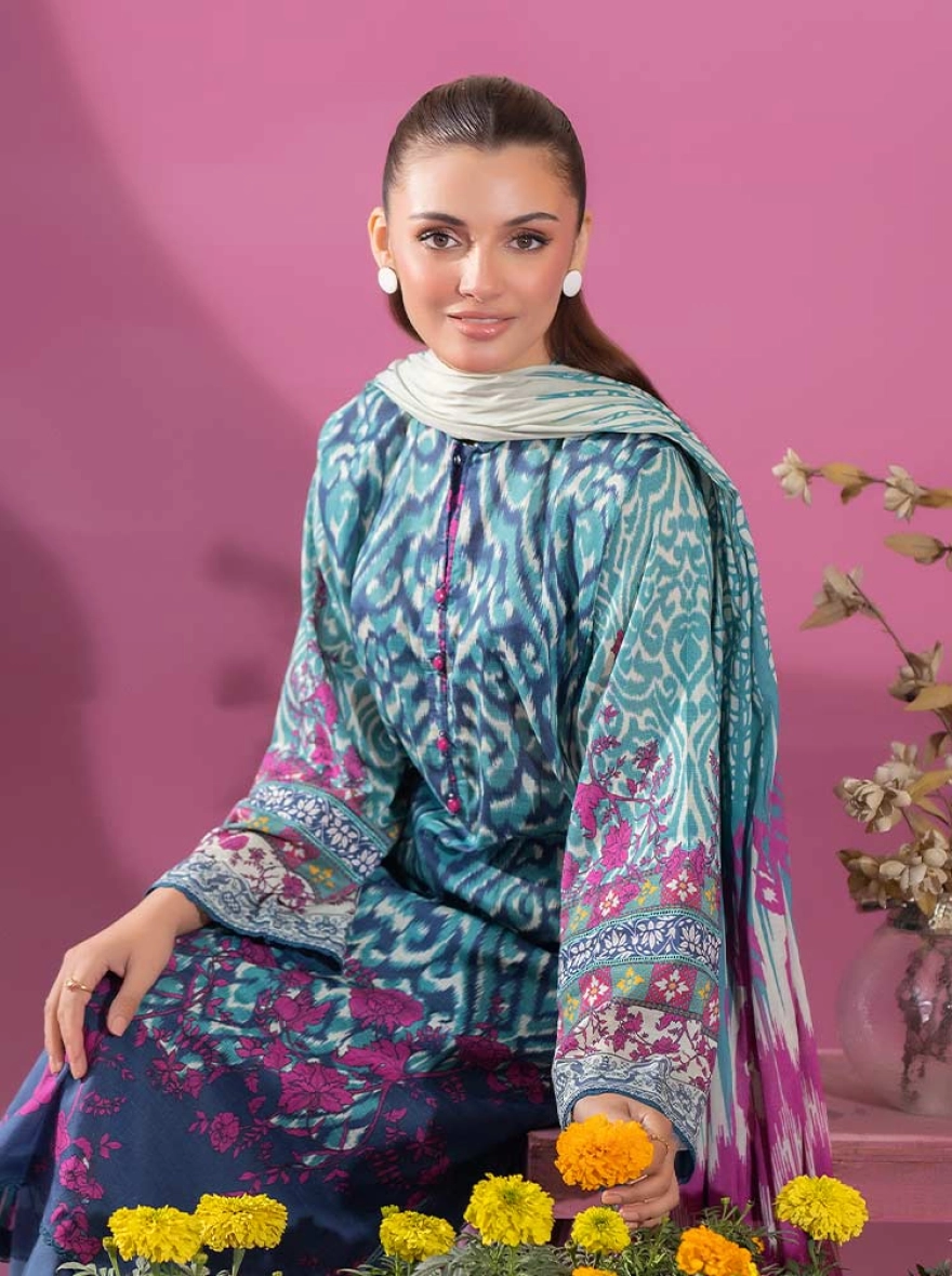 Binaas Ciel Azure Ikat – 3 Piece Digital Printed Lawn Suit-unstitched