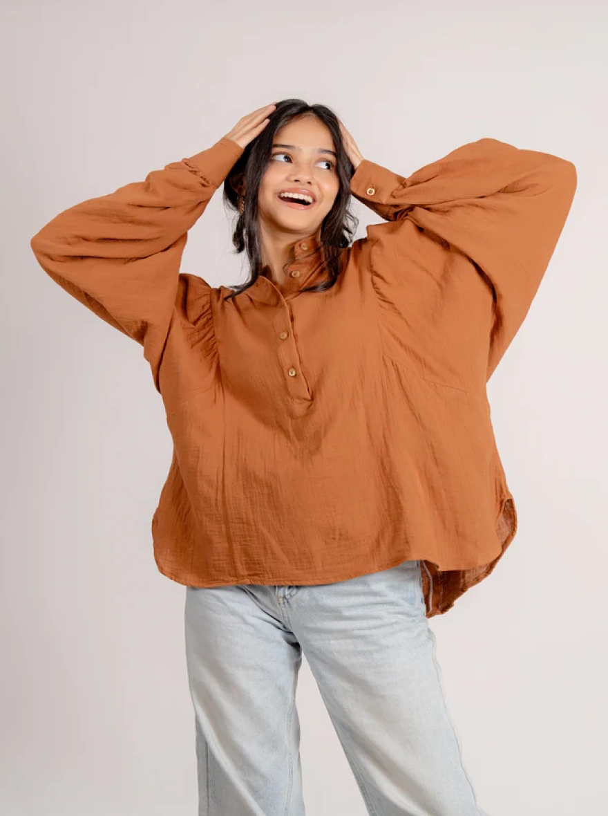Balloon Sleeve Top in Cinnamon