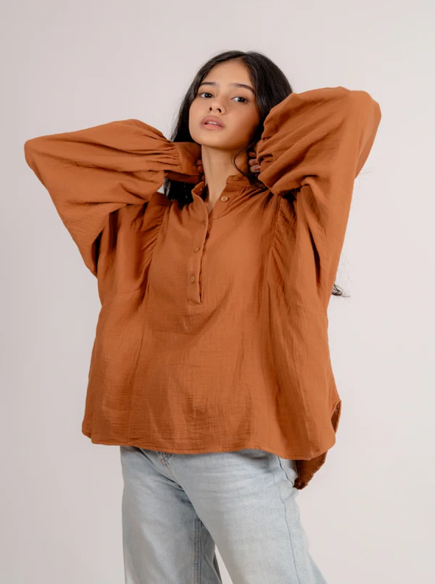 Balloon Sleeve Top in Cinnamon