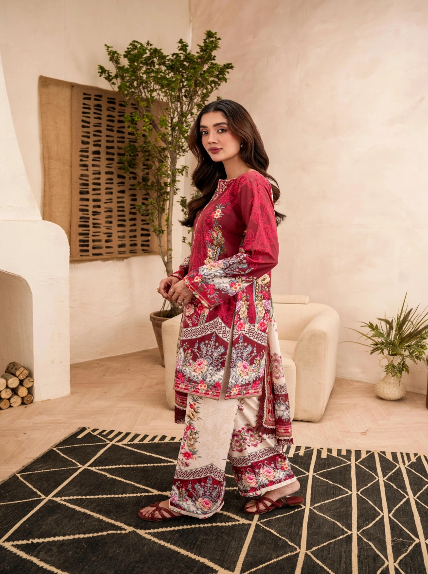 Pakistani Lawn Special Edition – Red 3-Piece Unstitched Printed Suit