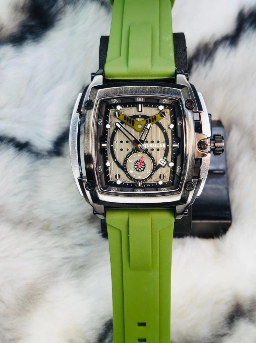 Tubular Luxury Square Dial Sports Watch for Men with Silicone Strap