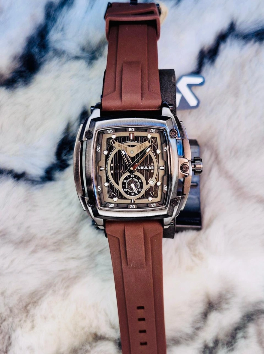 Tubular Luxury Square Dial Sports Watch for Men with Silicone Strap