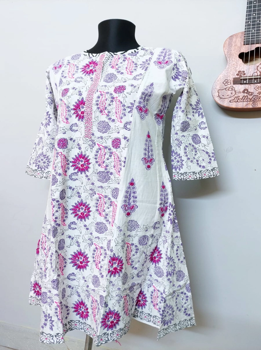 Floral Bloom Hand-Block Print Cotton Kurti