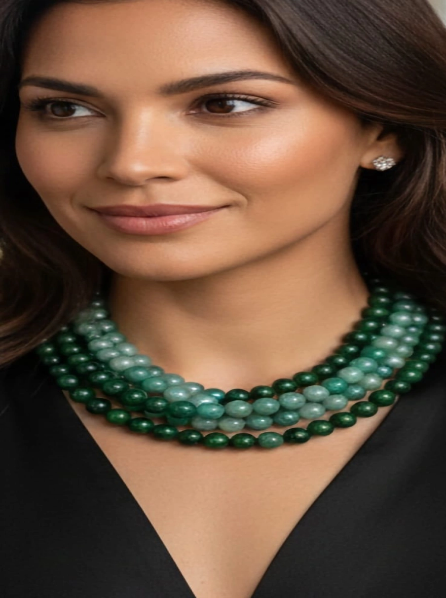 Verdant Multi-Strand Lab-Grown Emerald Bead Necklace