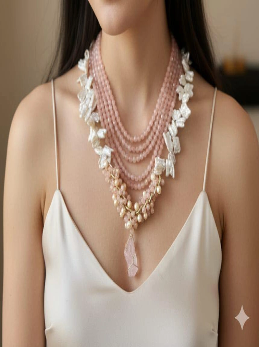 Blush Blossom Layered Cultured Pearl & Lab-Stone Necklace