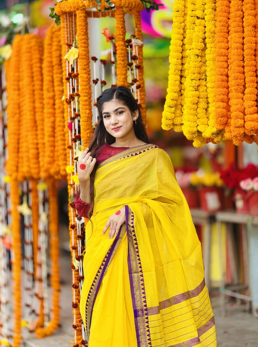 Boshonto Special Yellow Tangail Halfsilk Saree