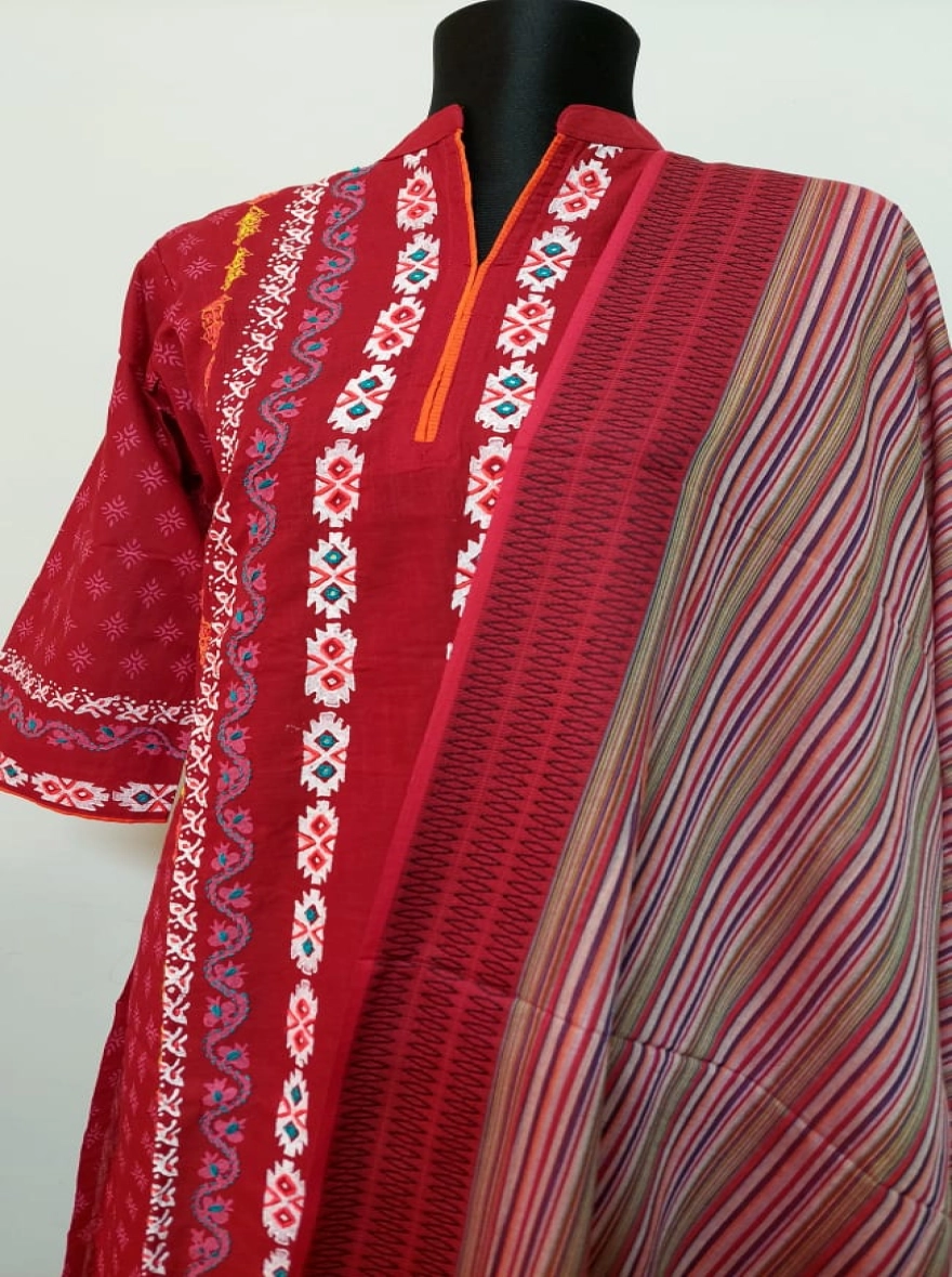 Ruby Ethnic Geometric Print Three-Piece Salwar Kameez Set