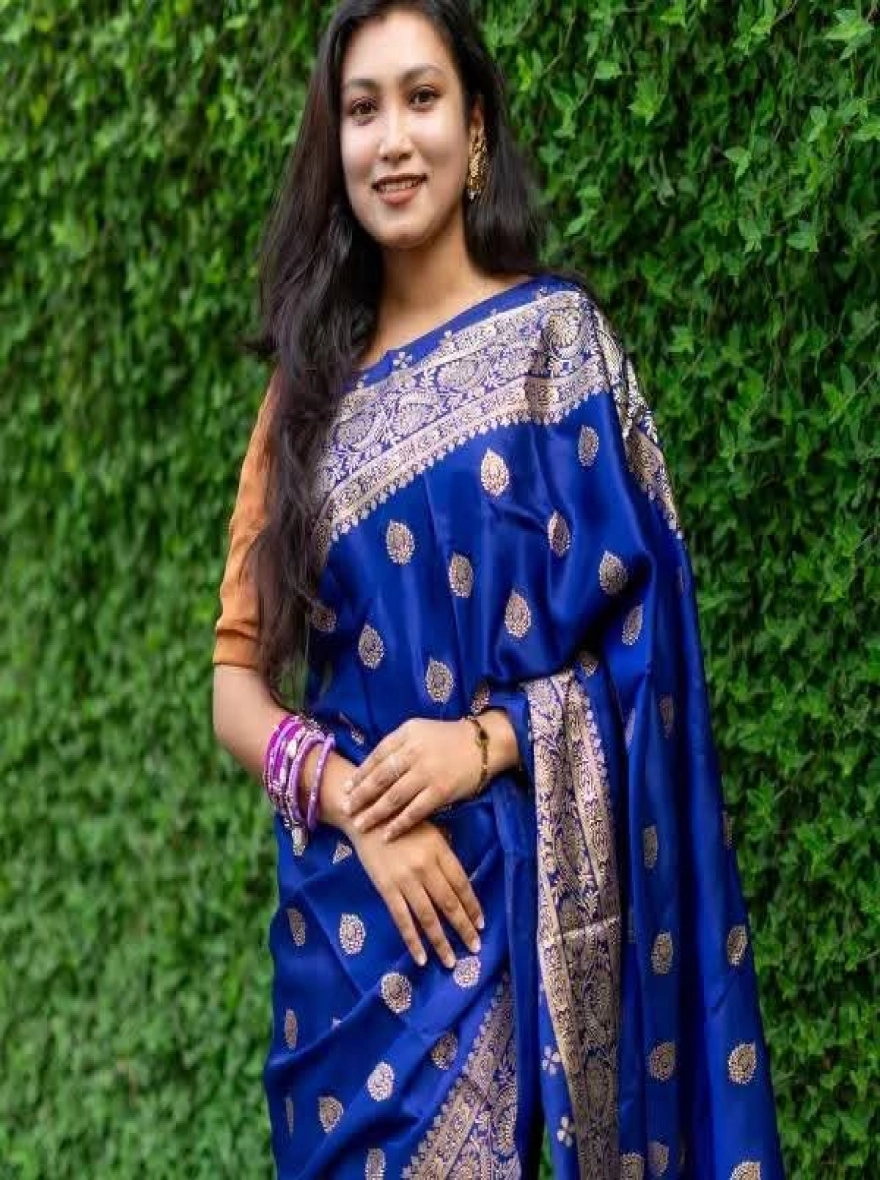 Premium Japanese Soft Silk Saree with Golden Screen Print