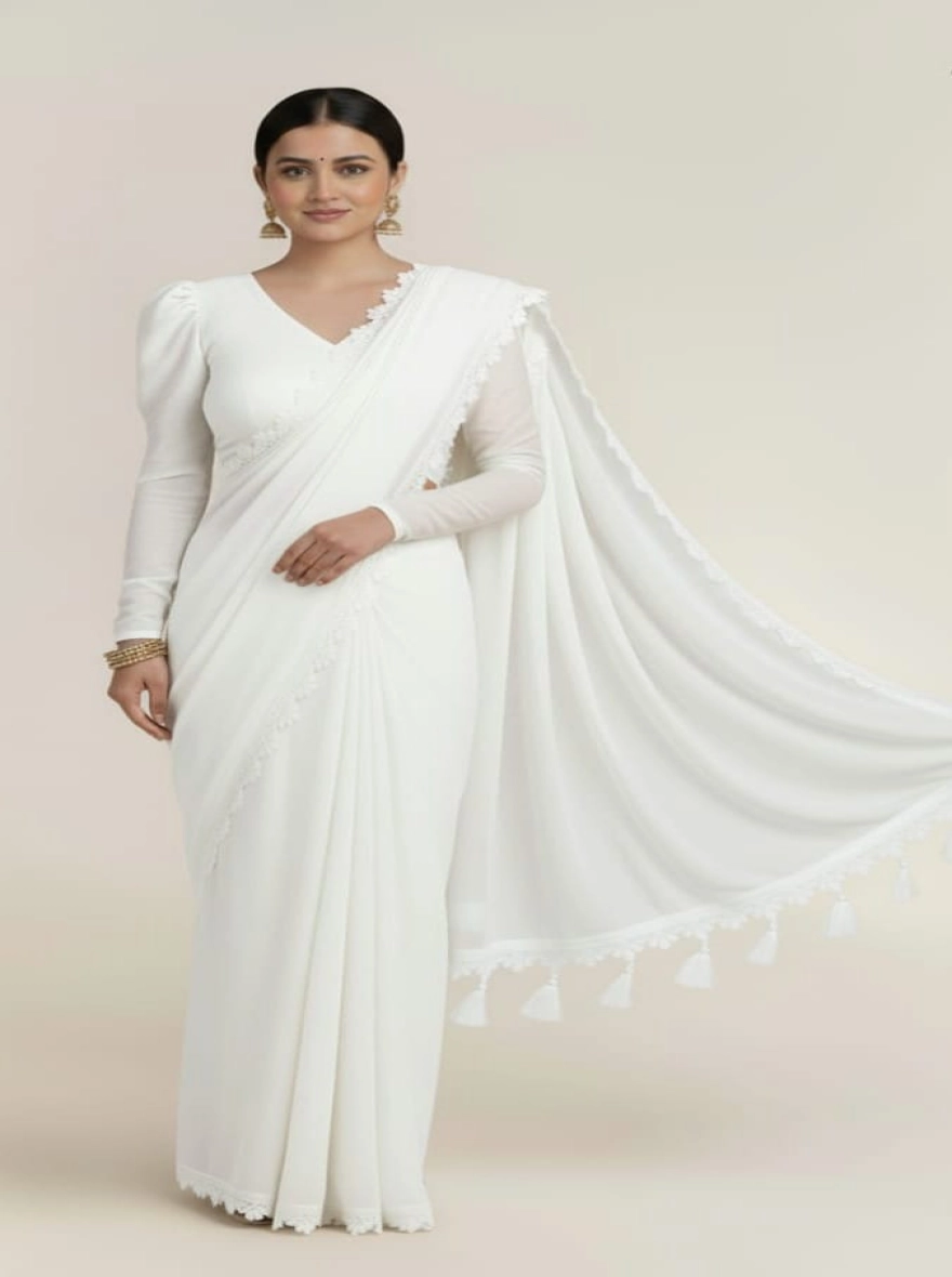 Soft Premium Georgette Saree with Tassel Pallu & Matching Blouse Piece