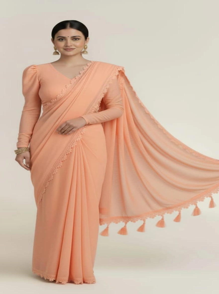 Soft Premium Georgette Saree with Tassel Pallu & Matching Blouse Piece