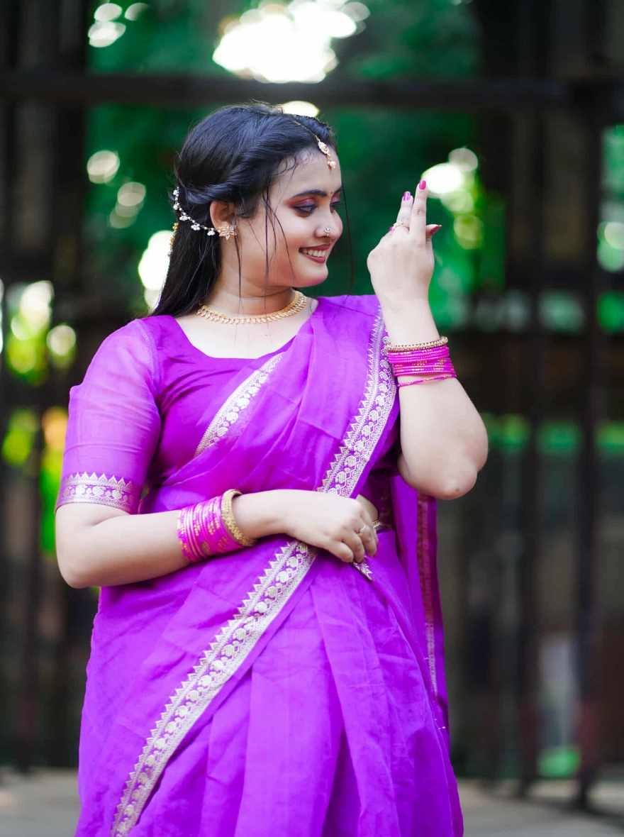 Royal Magenta "Am Pair" Tangail Half Silk Saree