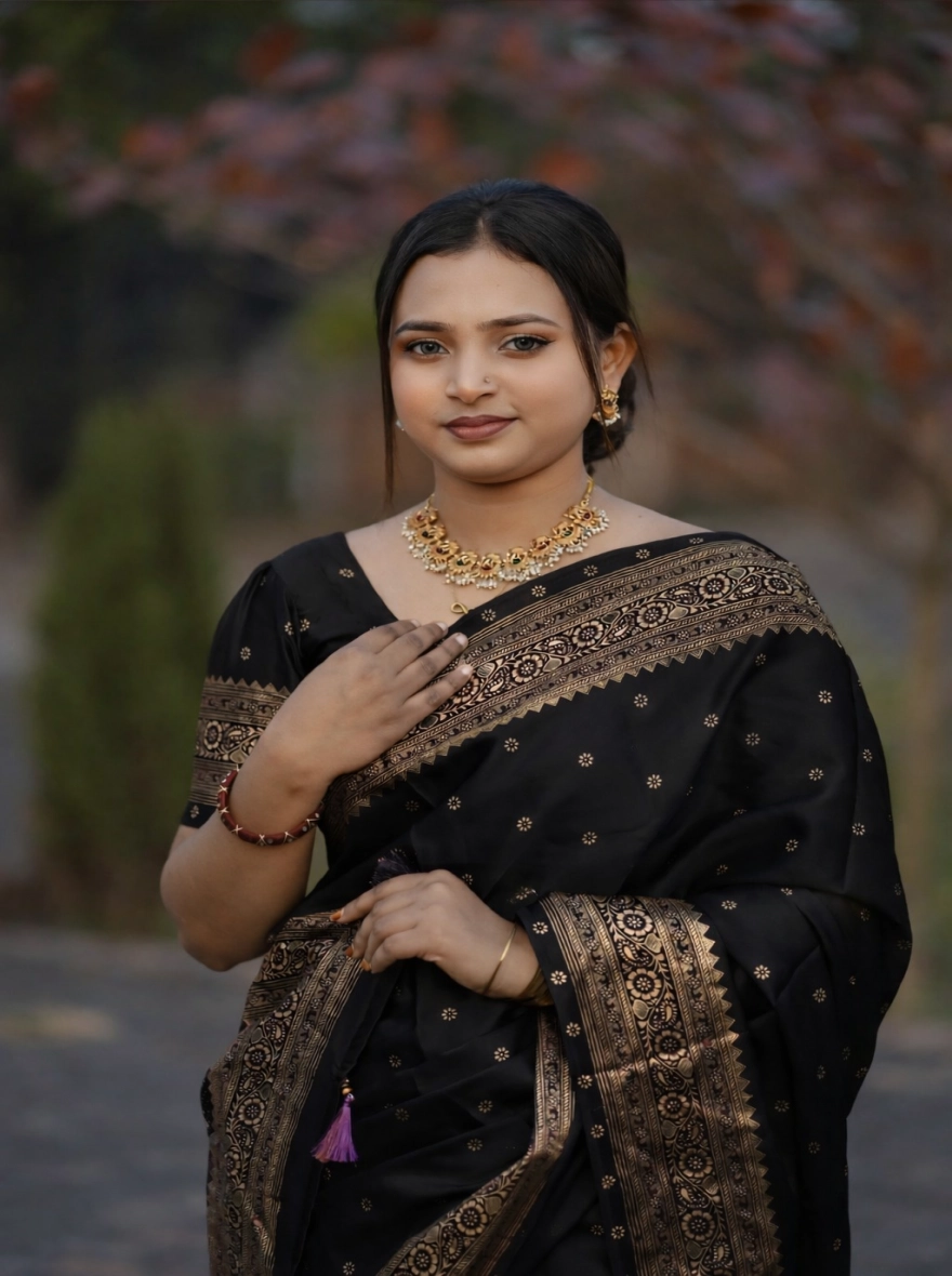 Premium Japanese Silk Jam Color Saree with Screen Print