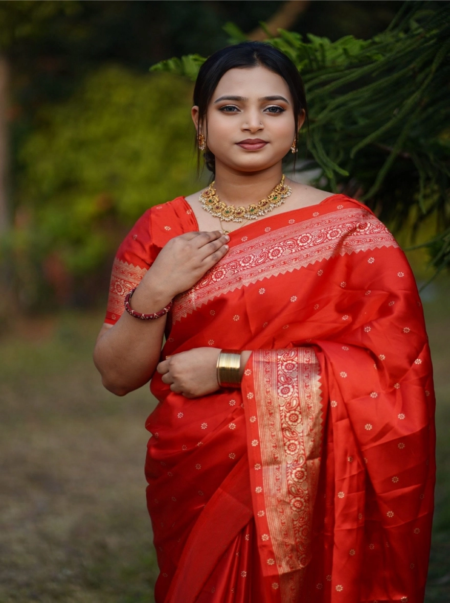 Premium Japanese Silk Jam Color Saree with Screen Print