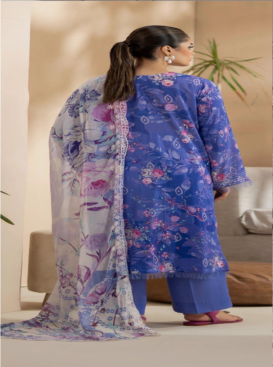 Pakistani Premium Mishaal by Gulljee – 3 Piece Printed Lawn Suit (Lavender Blue)
